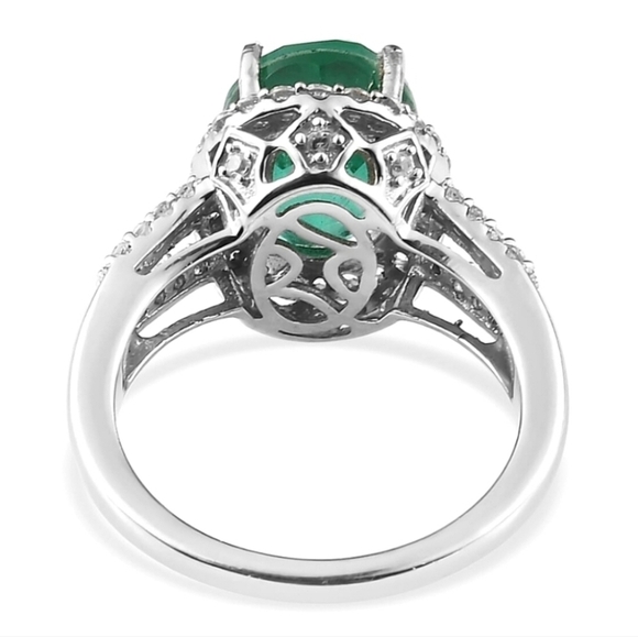 Emeraldine Quartz (Triplet) With Natural White Zircon Accented Triple Shank Ring - Picture 6 of 6